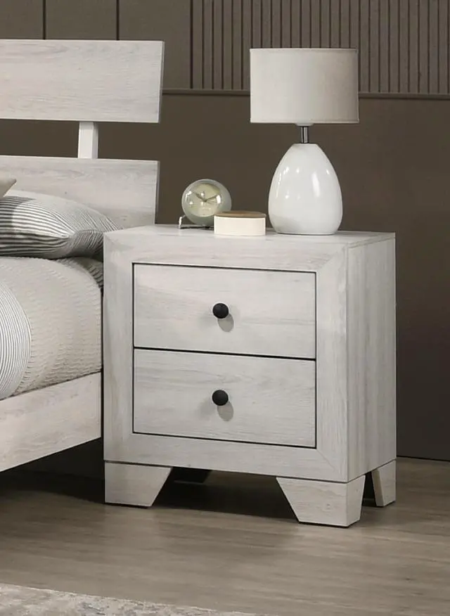Alt view image 4 of 5 - 1Pc Rustic Two Drawers Storage Nightstand White Wash Finish Wooden Bedroom Furniture