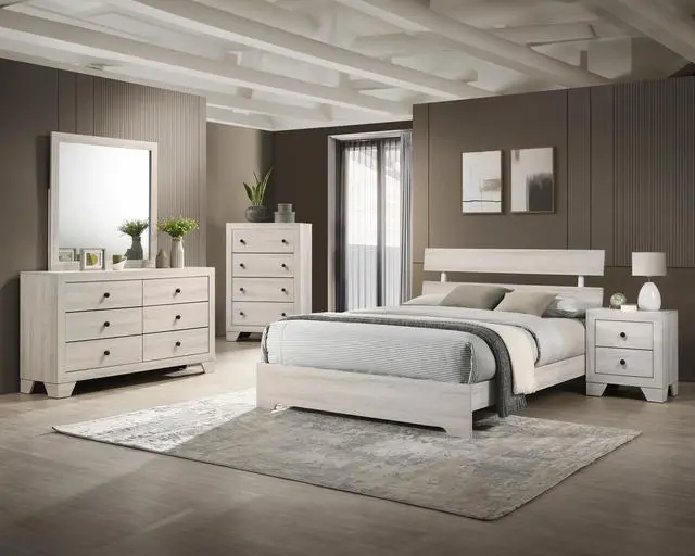 Alt view image 5 of 5 - 1Pc Rustic Two Drawers Storage Nightstand White Wash Finish Wooden Bedroom Furniture