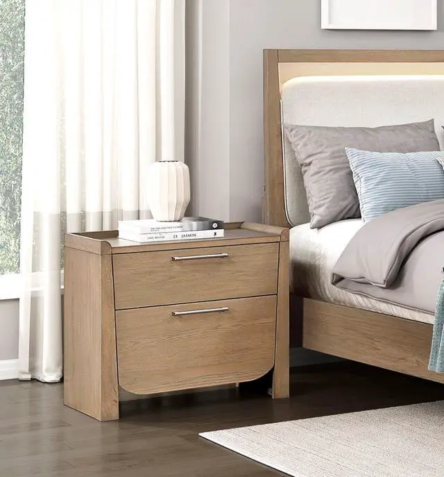 Main image of 1Pc Modern Light Brown Finish Nightstand With Storage Drawers Wooden Bedroom Furniture Stunning Design