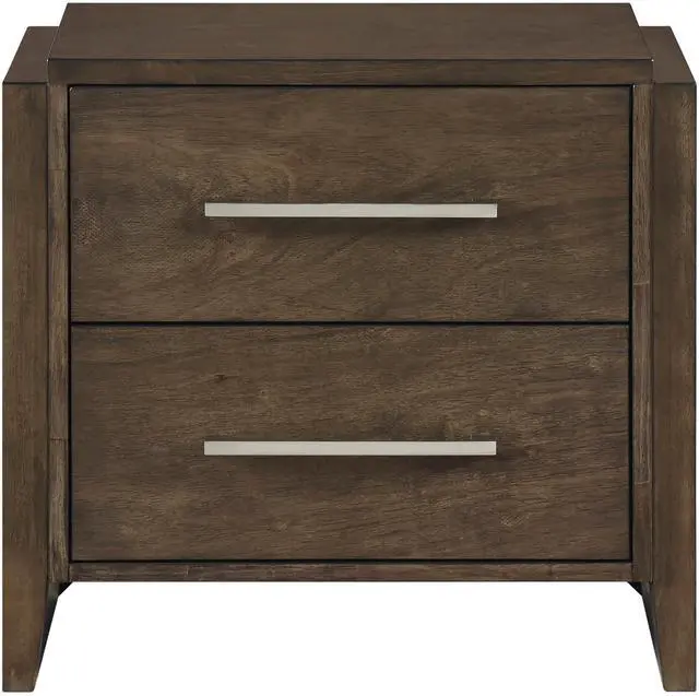 Alt view image 2 of 7 - Transitional Dark Walnut Finish Two Drawers Nightstand 1Pc Wooden Bedroom Furniture Solid Rubberwood