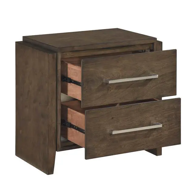 Alt view image 4 of 7 - Transitional Dark Walnut Finish Two Drawers Nightstand 1Pc Wooden Bedroom Furniture Solid Rubberwood