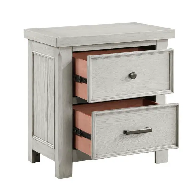 Alt view image 3 of 6 - Classic Light Gray Finish Nightstand Of 2X Drawers Wooden Bedroom Furniture 1Pc