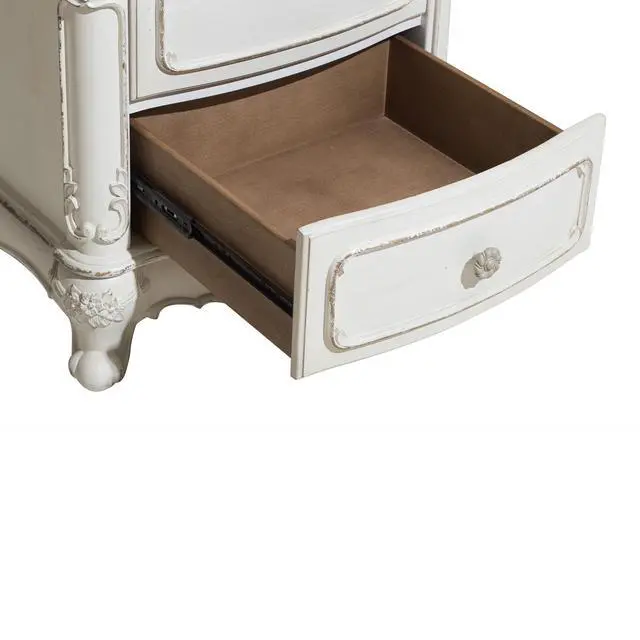 Alt view image 4 of 7 - Victorian Style Antique White and Oak Finish Nightstand of 3-Drawer 1pc Carving Design Classic Traditional Bedroom Furniture