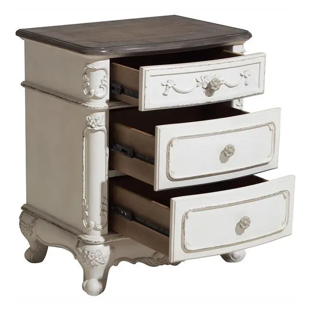 Alt view image 3 of 7 - Victorian Style Antique White and Oak Finish Nightstand of 3-Drawer 1pc Carving Design Classic Traditional Bedroom Furniture