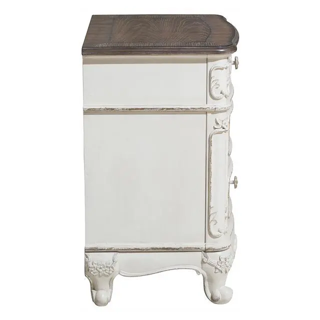Alt view image 5 of 7 - Victorian Style Antique White and Oak Finish Nightstand of 3-Drawer 1pc Carving Design Classic Traditional Bedroom Furniture