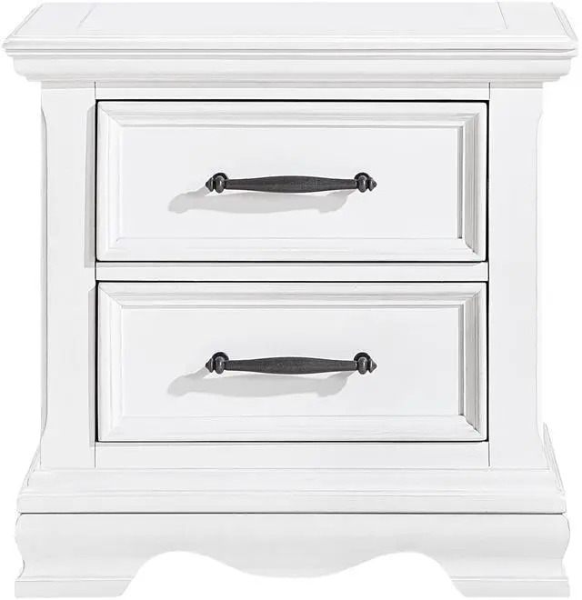 Alt view image 2 of 7 - Charming White Finish 2-Drawer Nightstand Durable Wood Black Handles Classic Bedside Table 1Pc Bedroom Furniture