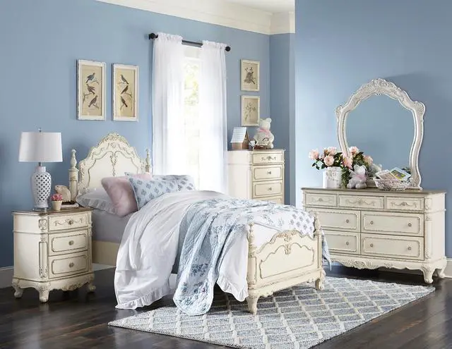 Alt view image 7 of 7 - Victorian Style Antique White and Oak Finish Nightstand of 3-Drawer 1pc Carving Design Classic Traditional Bedroom Furniture