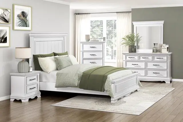 Alt view image 7 of 7 - Charming White Finish 2-Drawer Nightstand Durable Wood Black Handles Classic Bedside Table 1Pc Bedroom Furniture