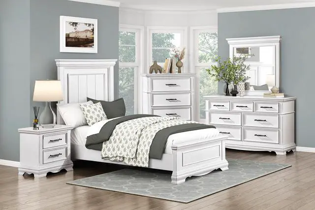 Alt view image 6 of 7 - Charming White Finish 2-Drawer Nightstand Durable Wood Black Handles Classic Bedside Table 1Pc Bedroom Furniture