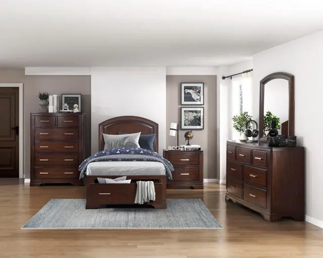 Alt view image 5 of 6 - Cherry Finish Sleek Design Nightstand With Two Storage Drawers Transitional Style Bedroom Furniture 1Pc