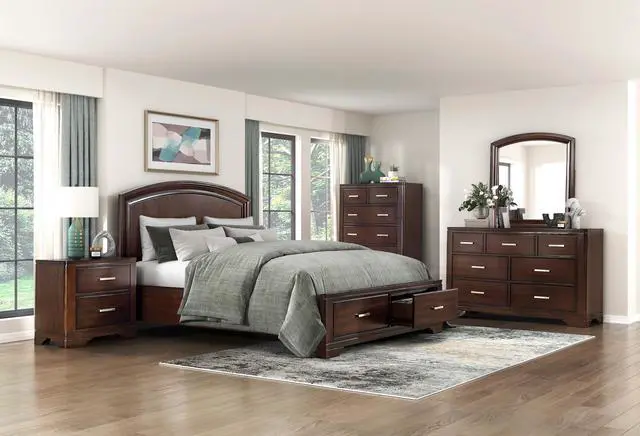 Alt view image 4 of 6 - Cherry Finish Sleek Design Nightstand With Two Storage Drawers Transitional Style Bedroom Furniture 1Pc