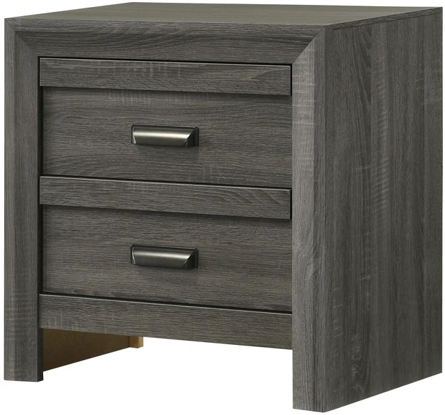 Main image of 1Pc Contemporary Nightstand End Table With Two Storage Drawers Rustic Gray Finish Bedroom Wooden Furniture