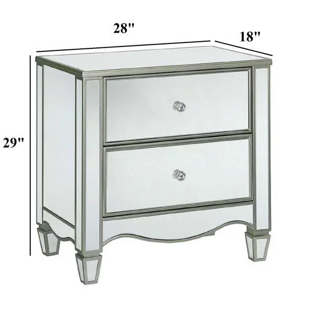 Alt view image 3 of 6 - Glam Silver Finish 1Pc Nightstand Mirror Panels Ornate Accents Curved Feet Crystal Drawer Knobs Bedside Table Bedroom Furniture