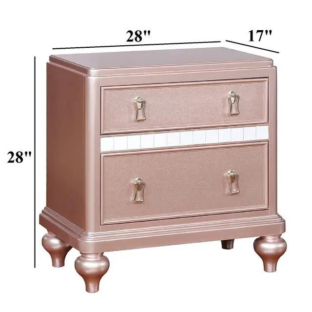 Alt view image 3 of 7 - Elegant Contemporary Rose Gold 1Pc Nightstand Nickel Hanging Knob 2-Drawers Bedside Table Mirror Accent Panels