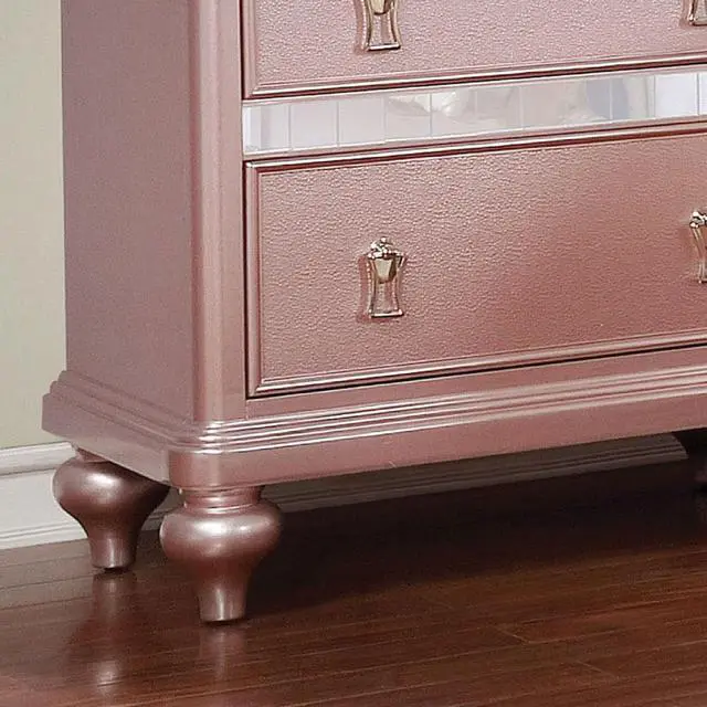 Alt view image 5 of 7 - Elegant Contemporary Rose Gold 1Pc Nightstand Nickel Hanging Knob 2-Drawers Bedside Table Mirror Accent Panels