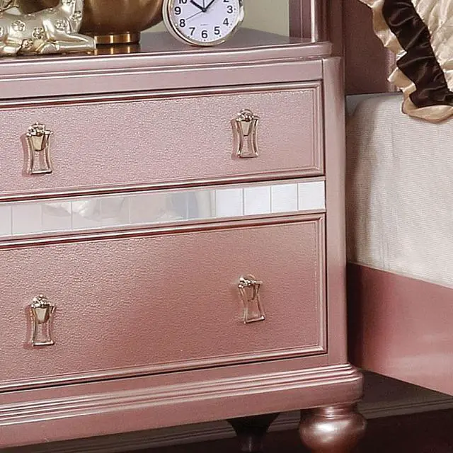 Alt view image 6 of 7 - Elegant Contemporary Rose Gold 1Pc Nightstand Nickel Hanging Knob 2-Drawers Bedside Table Mirror Accent Panels
