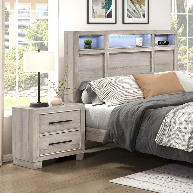 Alt view image 5 of 7 - Modern Gray Finish Two-Drawer Nightstand Wooden Bedroom Furniture 1Pc Bedside Cabinet
