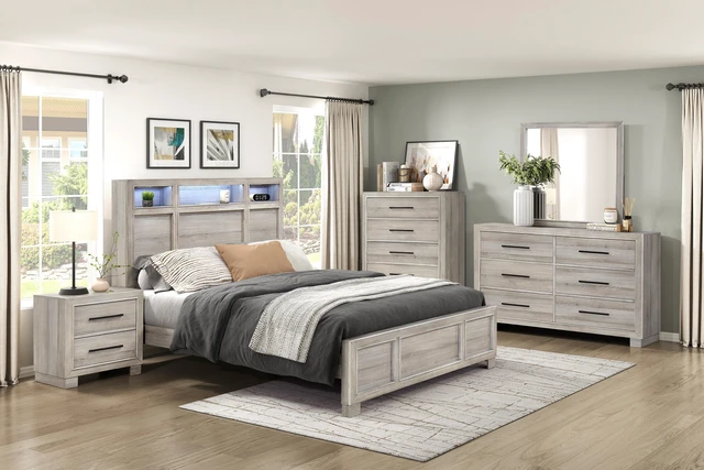 Alt view image 6 of 7 - Modern Gray Finish Two-Drawer Nightstand Wooden Bedroom Furniture 1Pc Bedside Cabinet