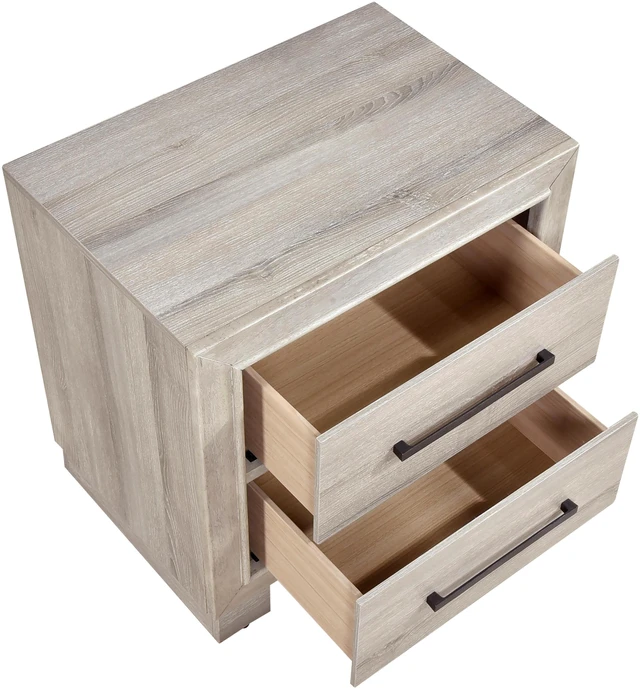 Alt view image 4 of 7 - Modern Gray Finish Two-Drawer Nightstand Wooden Bedroom Furniture 1Pc Bedside Cabinet