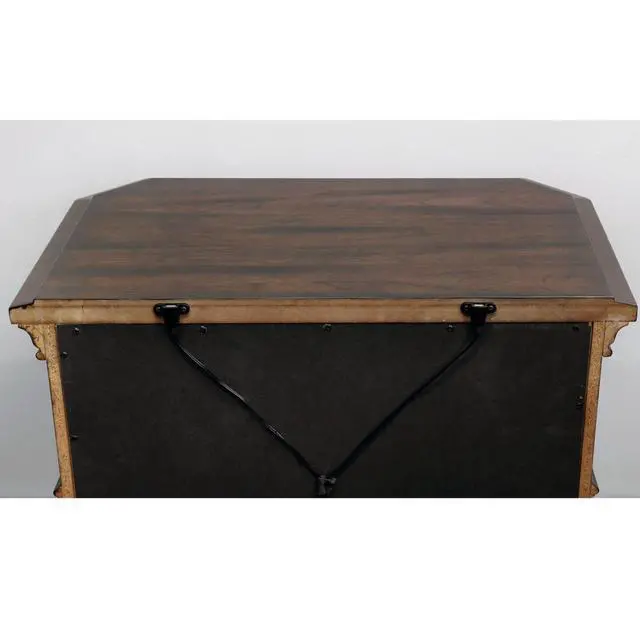 Alt view image 5 of 7 - Espresso Color 1Pc Nightstand Faux Wood Carved Details Bedroom Furniture Bedside Table Bronze Ring Pulls Solidwood 2- Storage Drawers