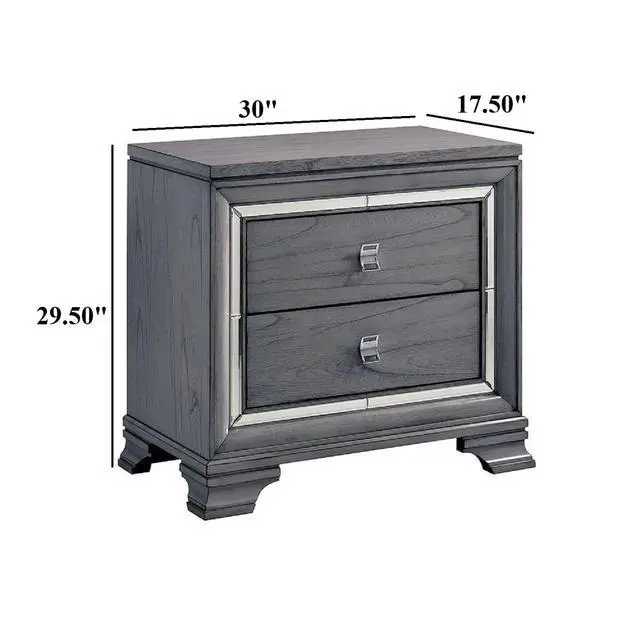 Alt view image 3 of 6 - Contemporary Light Gray 1Pc Nightstand Solidwood Dovetail Drawers Bedroom Furniture Bedside Table Acrylic Pulls Mirror Trim