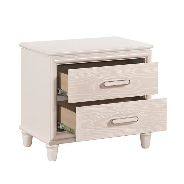 Alt view image 3 of 7 - Modern Glam Style Two-Drawer Nightstand with USB ports Wooden Bedroom Furniture 1pc Bedside Cabinet
