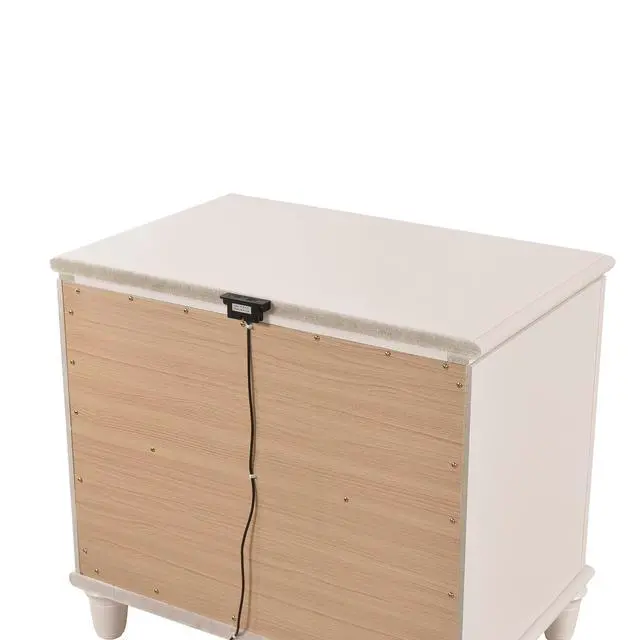 Alt view image 6 of 7 - Modern Glam Style Two-Drawer Nightstand with USB ports Wooden Bedroom Furniture 1pc Bedside Cabinet