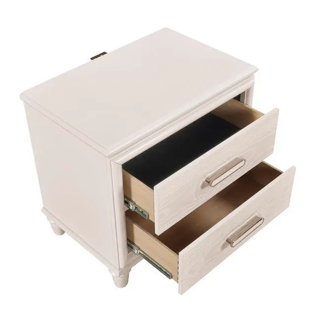 Alt view image 4 of 7 - Modern Glam Style Two-Drawer Nightstand with USB ports Wooden Bedroom Furniture 1pc Bedside Cabinet