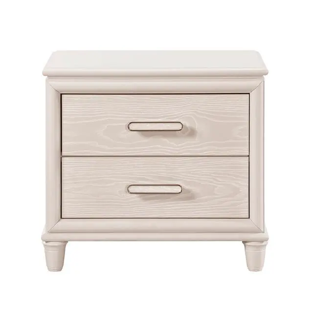 Alt view image 2 of 7 - Modern Glam Style Two-Drawer Nightstand with USB ports Wooden Bedroom Furniture 1pc Bedside Cabinet