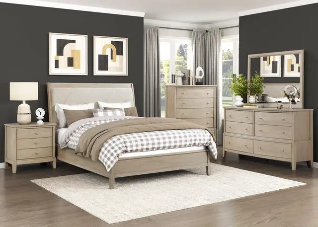 Alt view image 7 of 7 - Classic Farmhouse Style Three-Drawer Nightstand Beige Finish Wooden Bedroom Furniture 1Pc Bedside Cabinet
