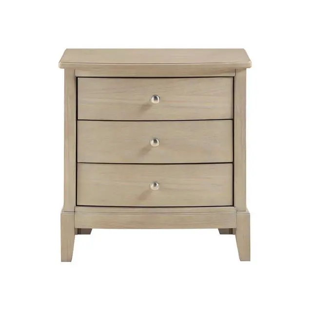 Alt view image 2 of 7 - Classic Farmhouse Style Three-Drawer Nightstand Beige Finish Wooden Bedroom Furniture 1Pc Bedside Cabinet