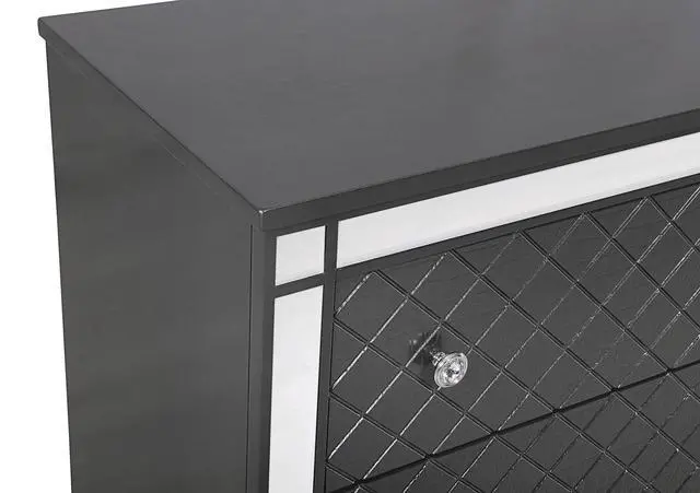 Alt view image 3 of 5 - 1Pc Glam Contemporary Style 2-Drawer Nightstand End Table With Mirror Plating Tapered Legs Gray Finish Bedroom Solid Wood Wooden Furniture
