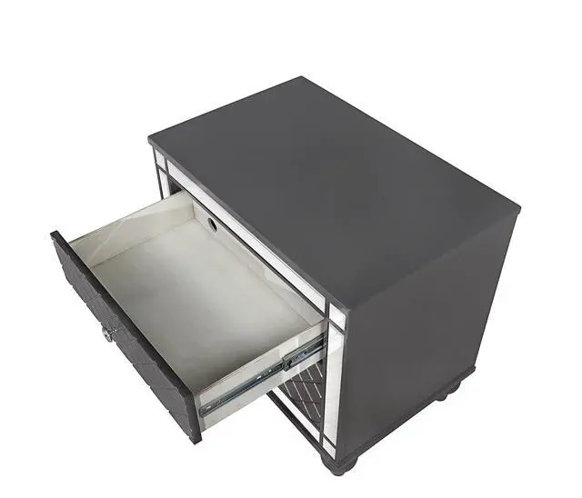 Alt view image 2 of 5 - 1Pc Glam Contemporary Style 2-Drawer Nightstand End Table With Mirror Plating Tapered Legs Gray Finish Bedroom Solid Wood Wooden Furniture
