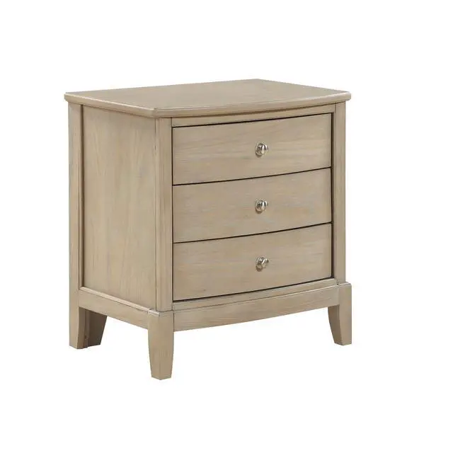 Alt view image 3 of 7 - Classic Farmhouse Style Three-Drawer Nightstand Beige Finish Wooden Bedroom Furniture 1Pc Bedside Cabinet