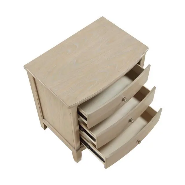 Alt view image 5 of 7 - Classic Farmhouse Style Three-Drawer Nightstand Beige Finish Wooden Bedroom Furniture 1Pc Bedside Cabinet