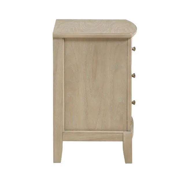 Alt view image 6 of 7 - Classic Farmhouse Style Three-Drawer Nightstand Beige Finish Wooden Bedroom Furniture 1Pc Bedside Cabinet