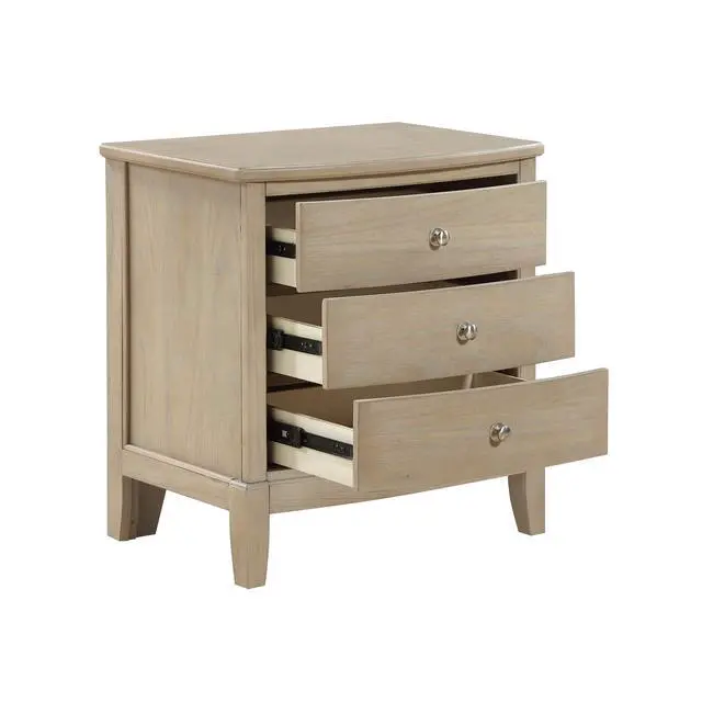Alt view image 4 of 7 - Classic Farmhouse Style Three-Drawer Nightstand Beige Finish Wooden Bedroom Furniture 1Pc Bedside Cabinet