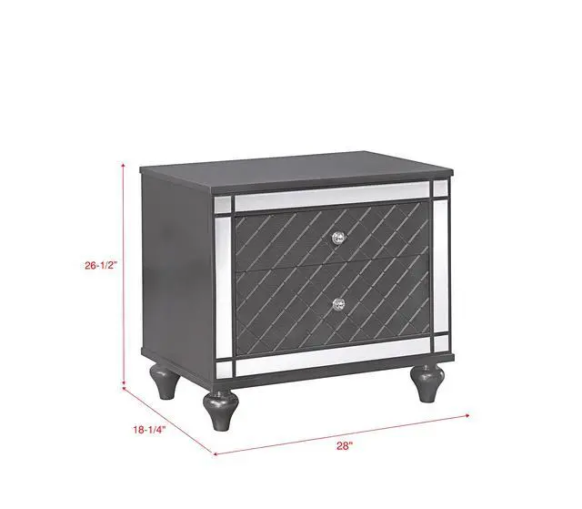 Alt view image 4 of 5 - 1Pc Glam Contemporary Style 2-Drawer Nightstand End Table With Mirror Plating Tapered Legs Gray Finish Bedroom Solid Wood Wooden Furniture