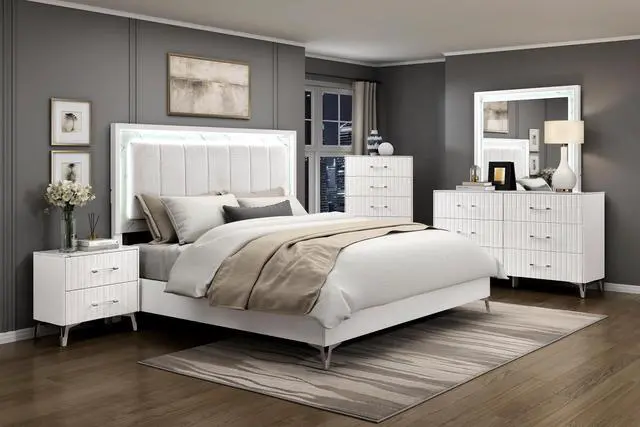 Alt view image 6 of 7 - Glam White Nightstand Of 2X Storage Drawers Faux Marble Laminated Top Chrome Metal Legs Bedroom Furniture 1Pc