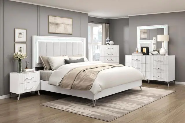 Alt view image 7 of 7 - Glam White Nightstand Of 2X Storage Drawers Faux Marble Laminated Top Chrome Metal Legs Bedroom Furniture 1Pc