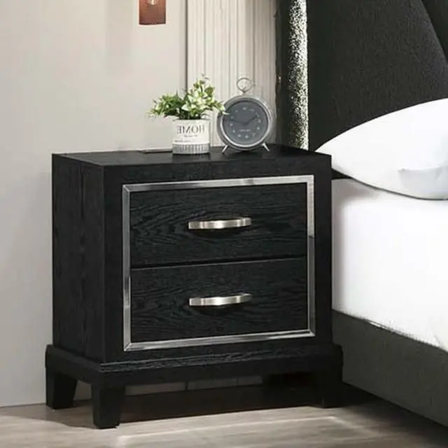 Alt view image 2 of 5 - Contemporary Style 1Pc Nightstand Chrome Handles Tapered Legs Usb Port Black Finish Bedroom Furniture