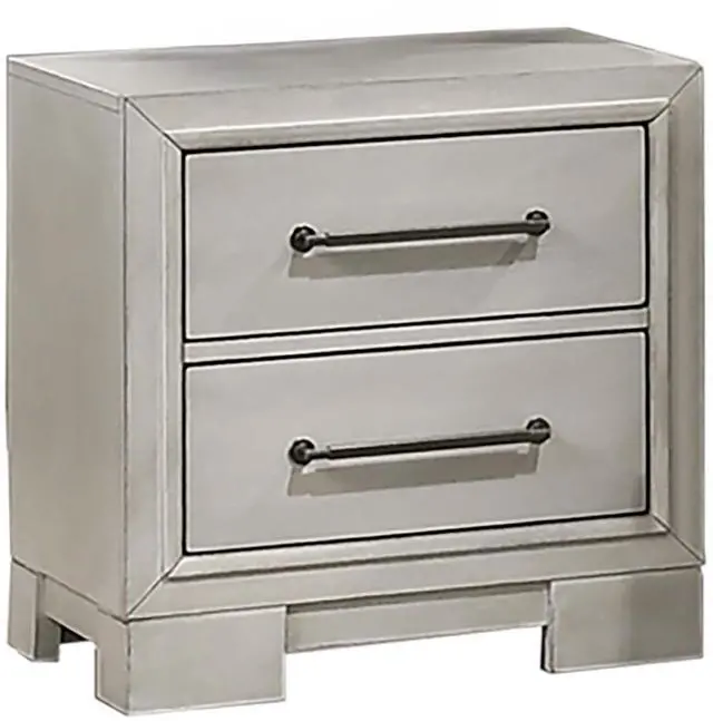 Main image of Modern Farmhouse Style 1Pc Nightstand Square Legs Sleek Handles Antique White Finish Bedroom Furniture