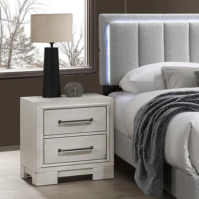 Alt view image 2 of 5 - Modern Farmhouse Style 1Pc Nightstand Square Legs Sleek Handles Antique White Finish Bedroom Furniture