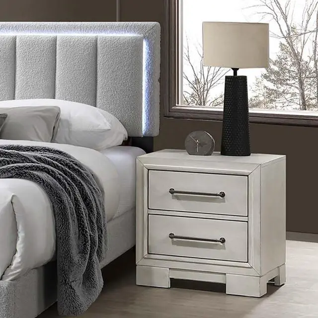 Alt view image 4 of 5 - Modern Farmhouse Style 1Pc Nightstand Square Legs Sleek Handles Antique White Finish Bedroom Furniture