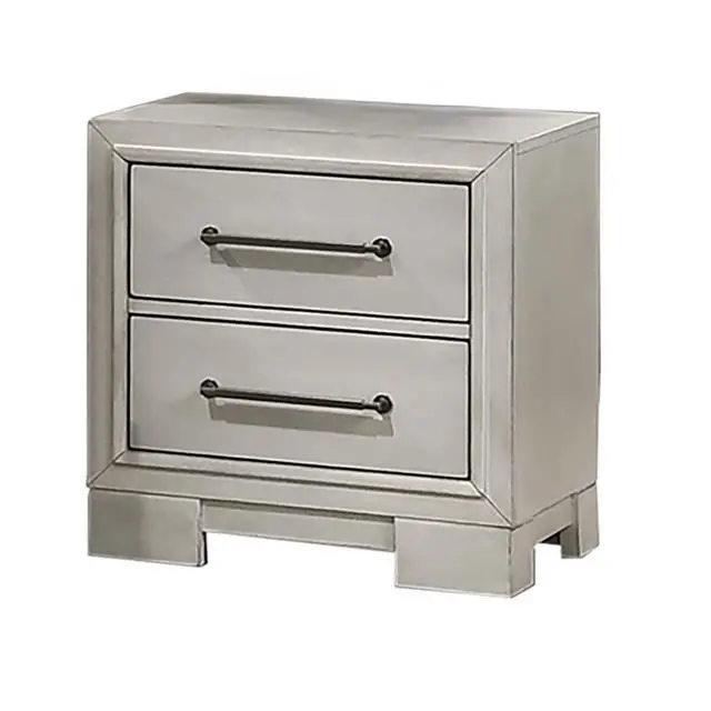 Alt view image 5 of 5 - Modern Farmhouse Style 1Pc Nightstand Square Legs Sleek Handles Antique White Finish Bedroom Furniture