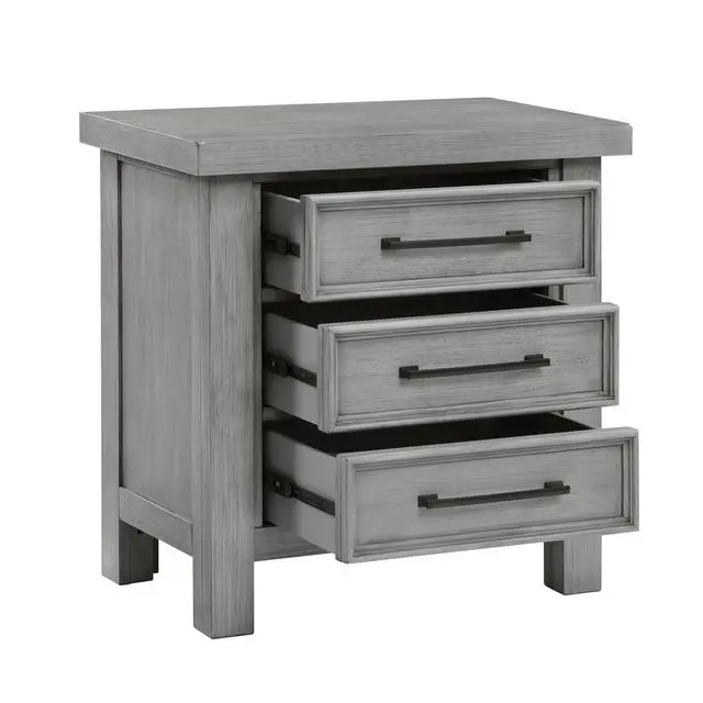 Alt view image 3 of 7 - Transitional Antique Gray Finish Nightstand Of 3X Drawers Classic Bedroom Furniture 1Pc Bedside Cabinet