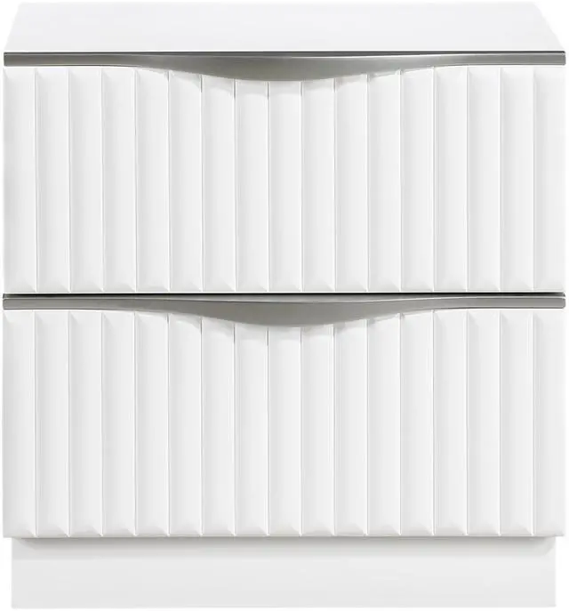 Alt view image 2 of 7 - Luxurious Pearl White Finish Nightstand Of Two Drawers Textured Panel Sleek Handles Glam Bedroom Furniture 1Pc Bedside Cabinet