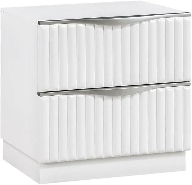Alt view image 3 of 7 - Luxurious Pearl White Finish Nightstand Of Two Drawers Textured Panel Sleek Handles Glam Bedroom Furniture 1Pc Bedside Cabinet