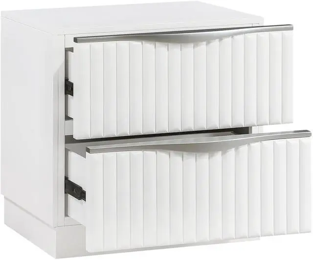 Alt view image 4 of 7 - Luxurious Pearl White Finish Nightstand Of Two Drawers Textured Panel Sleek Handles Glam Bedroom Furniture 1Pc Bedside Cabinet