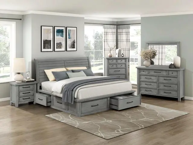 Alt view image 6 of 7 - Transitional Antique Gray Finish Nightstand Of 3X Drawers Classic Bedroom Furniture 1Pc Bedside Cabinet